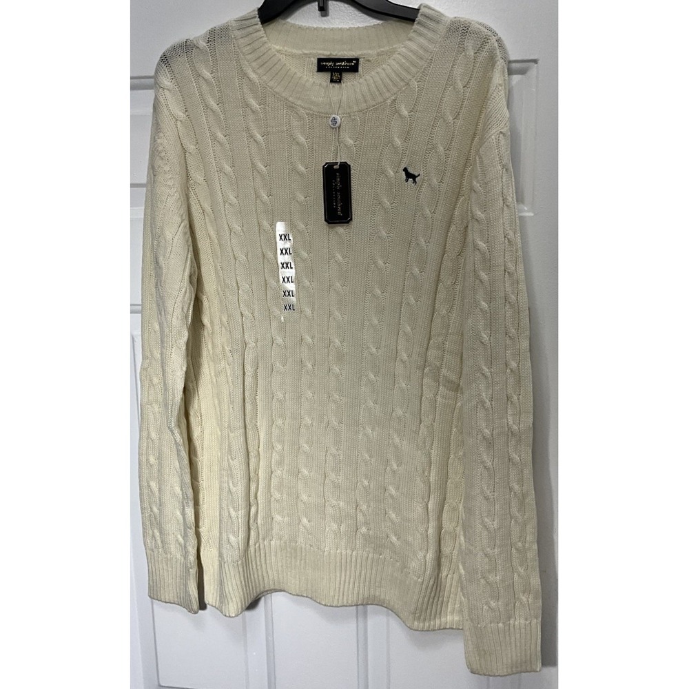 Simply Southern Embroidered Logo Cable Knit Ivory/Cream Sweater Women's XXL